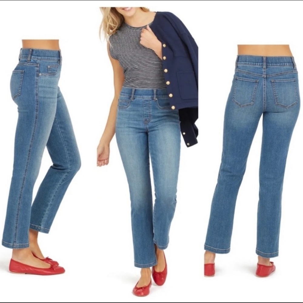 Spanx Straight Leg Women Size XS Pull On Blue Denim Fades Stretchy Jeans‎ - Picture 4 of 11